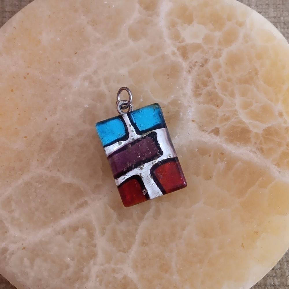 Rectangular Brick Patterned Glass Pendant - image 1